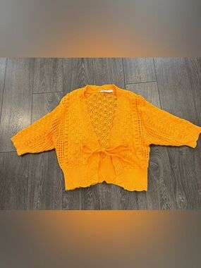 Zara Bright Orange Knit Tie-Front Women’s Sweater